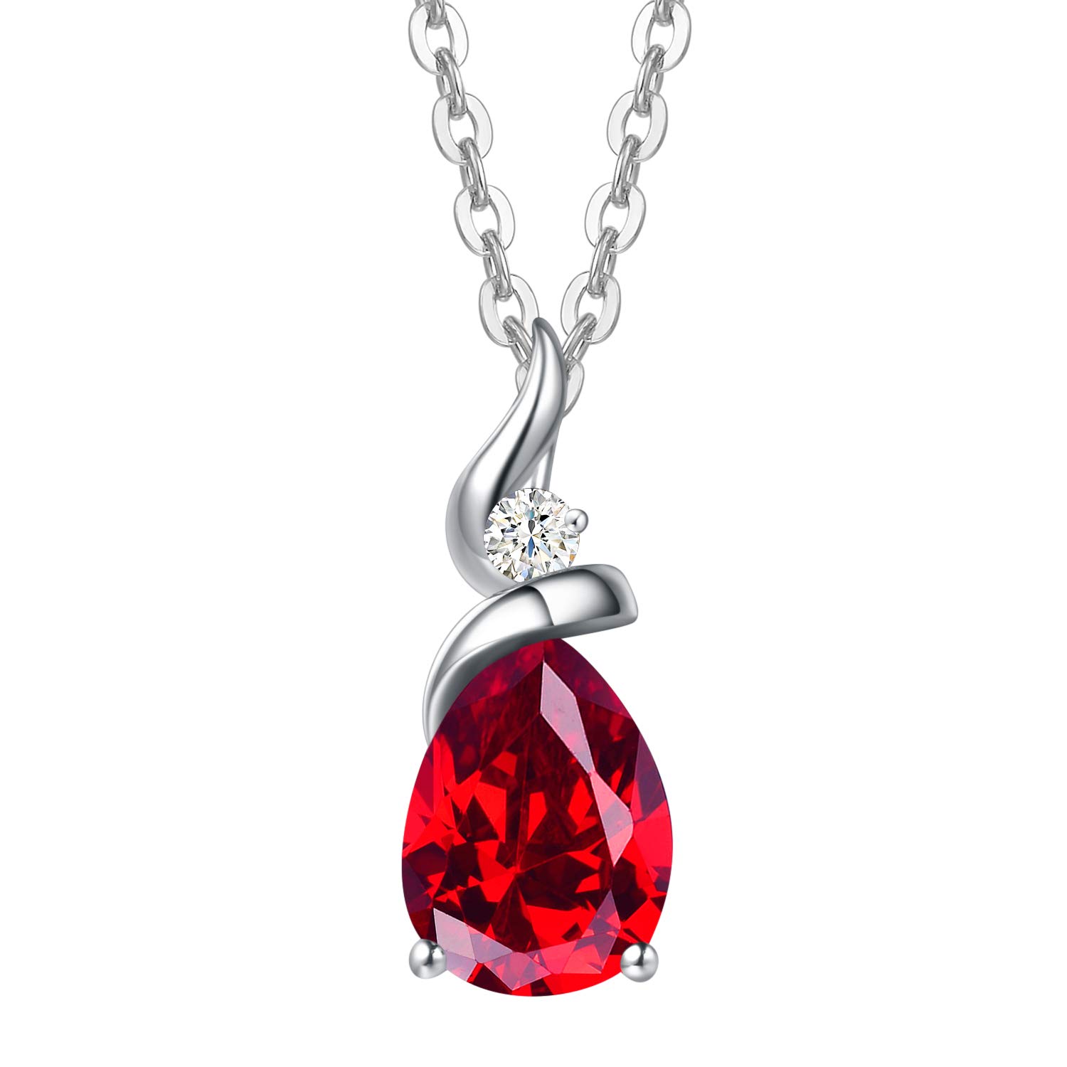 14K Solid White Gold Birthstone Pendant Necklace for Women | Diamond Pear Shaped Teardrop Necklace | Birthday Gift for Mom | Sterling Silver Chain 16