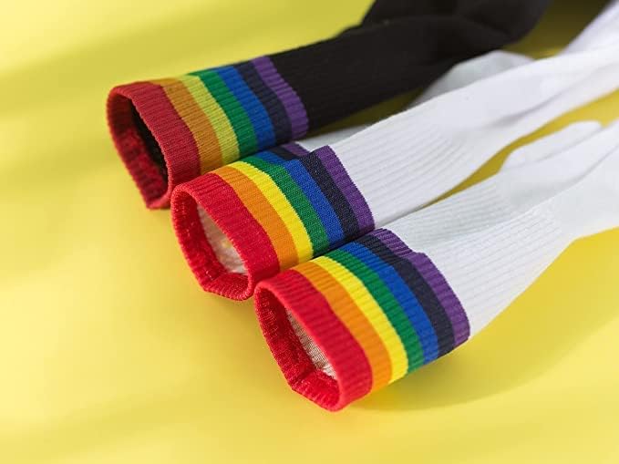 6 Pairs Rainbow Striped Retro Crew Socks for Women - Athletic Running Socks, Casual Cotton Socks (Black & White) - Lightweight & Breathable for Spring & Summer - Perfect for Gym, Running, Workout and Daily Wear