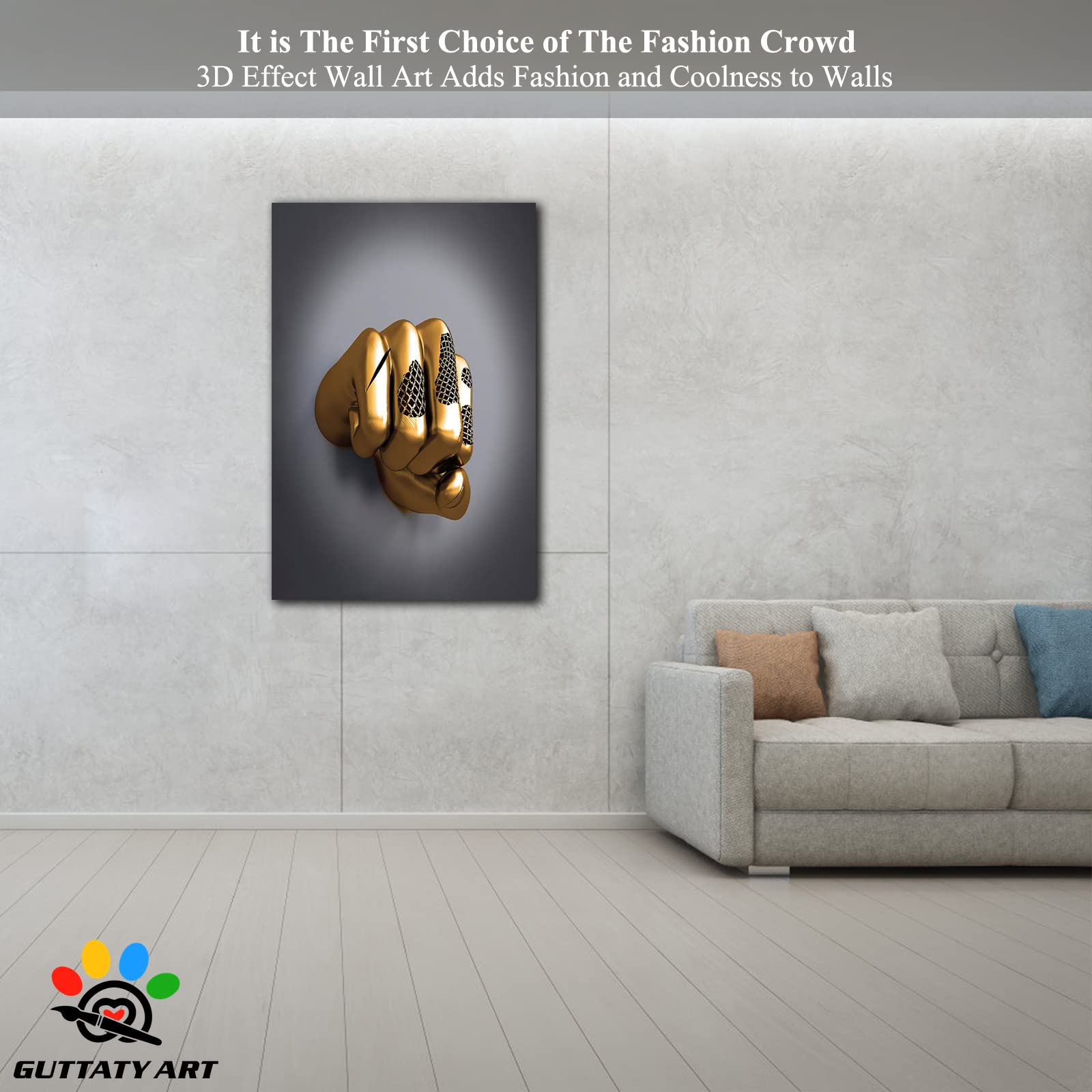 3D Metal Effect Fist Canvas Wall Art - Modern Silver Framed Wall Decor for Men's Bedroom & Living Room - 28x40 Inches Valentine's Day Gift - Perfect for Home Office, Man Cave, and Contemporary Interior Design