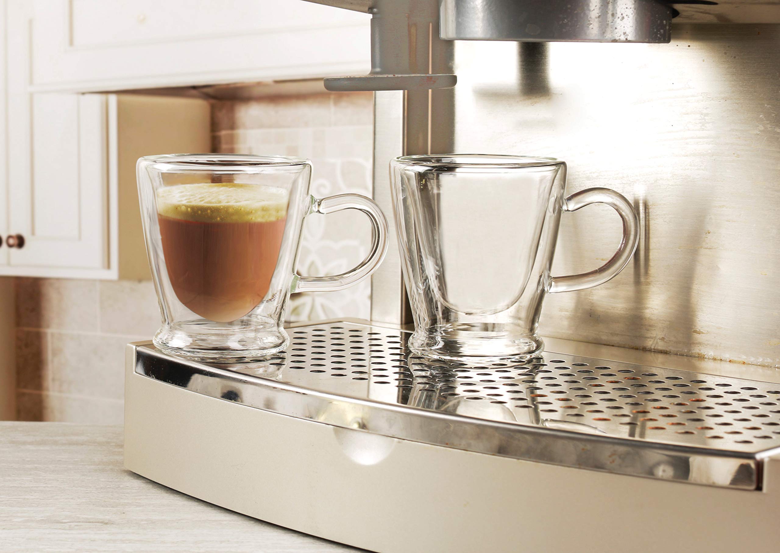 Circleware 92050 Thermax Double Wall Insulated Heat Resistant Glass Espresso Cups with Handle - 4-Piece Set (2.6 oz Each) - Perfect for Coffee, Tea & Hot Beverages at Home, Office or Cafe