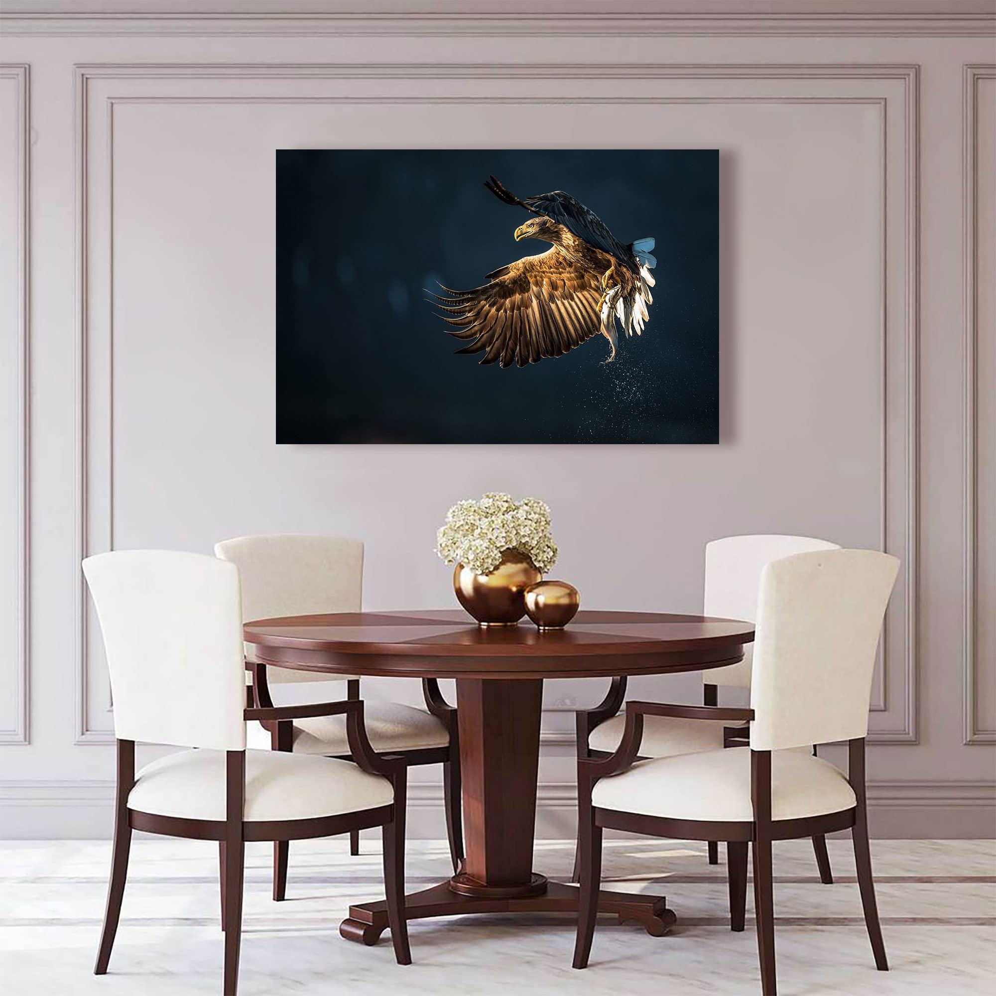 Eagle Bird Catching Fish Canvas Wall Art - Framed & Ready to Hang - 30x40 Inches - Nature Wildlife Home Decor for Living Room, Bedroom, Kitchen & Office
