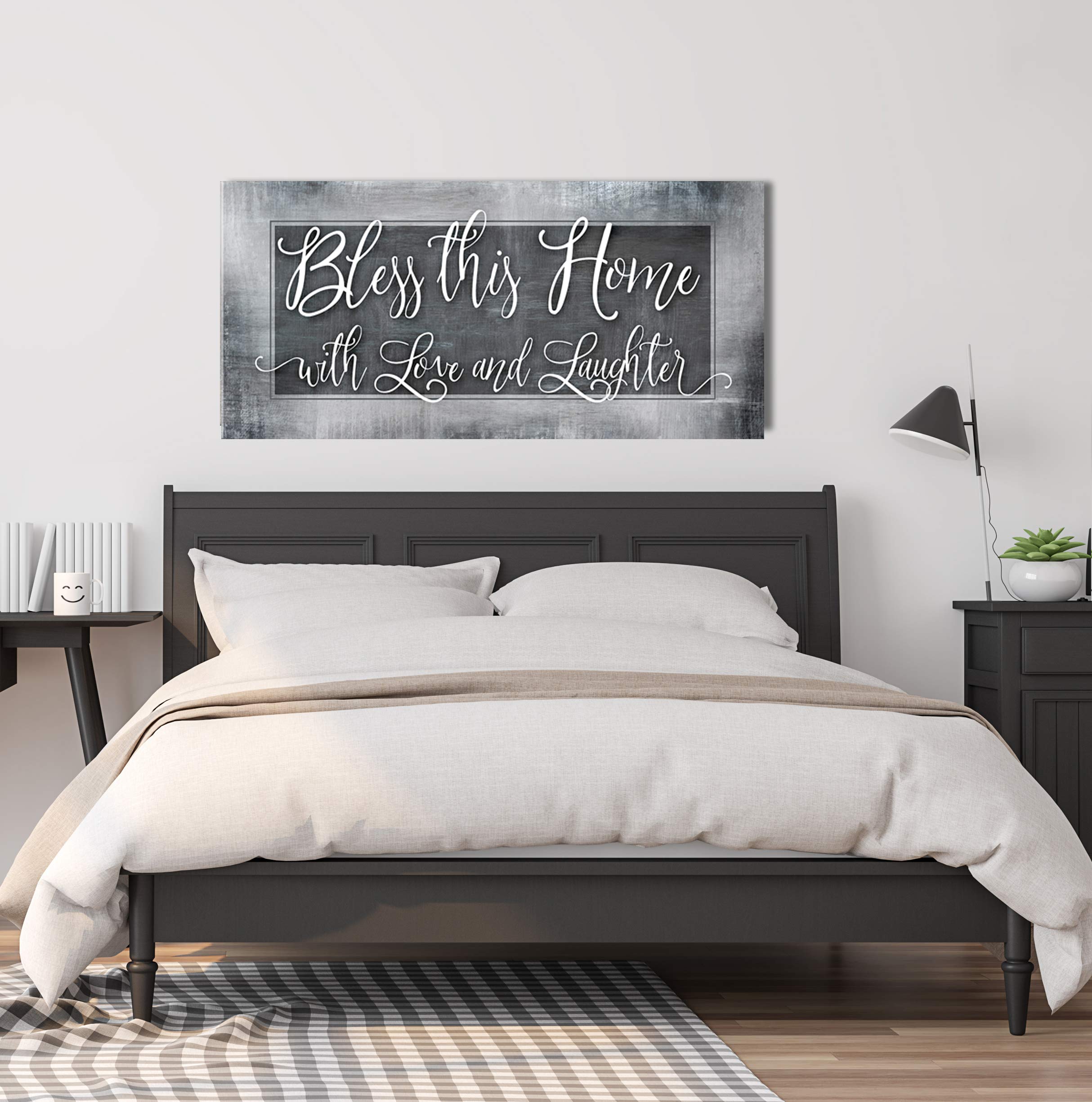 Bless This Home With Love - Religious Wall Decor for Housewarming Gifts, Rustic Home Decoration for Living Room - Blessed Wall Art in Brown with 42x19 Black Floating Frame - Perfect for Farmhouse, Bedroom & Entryway Decor