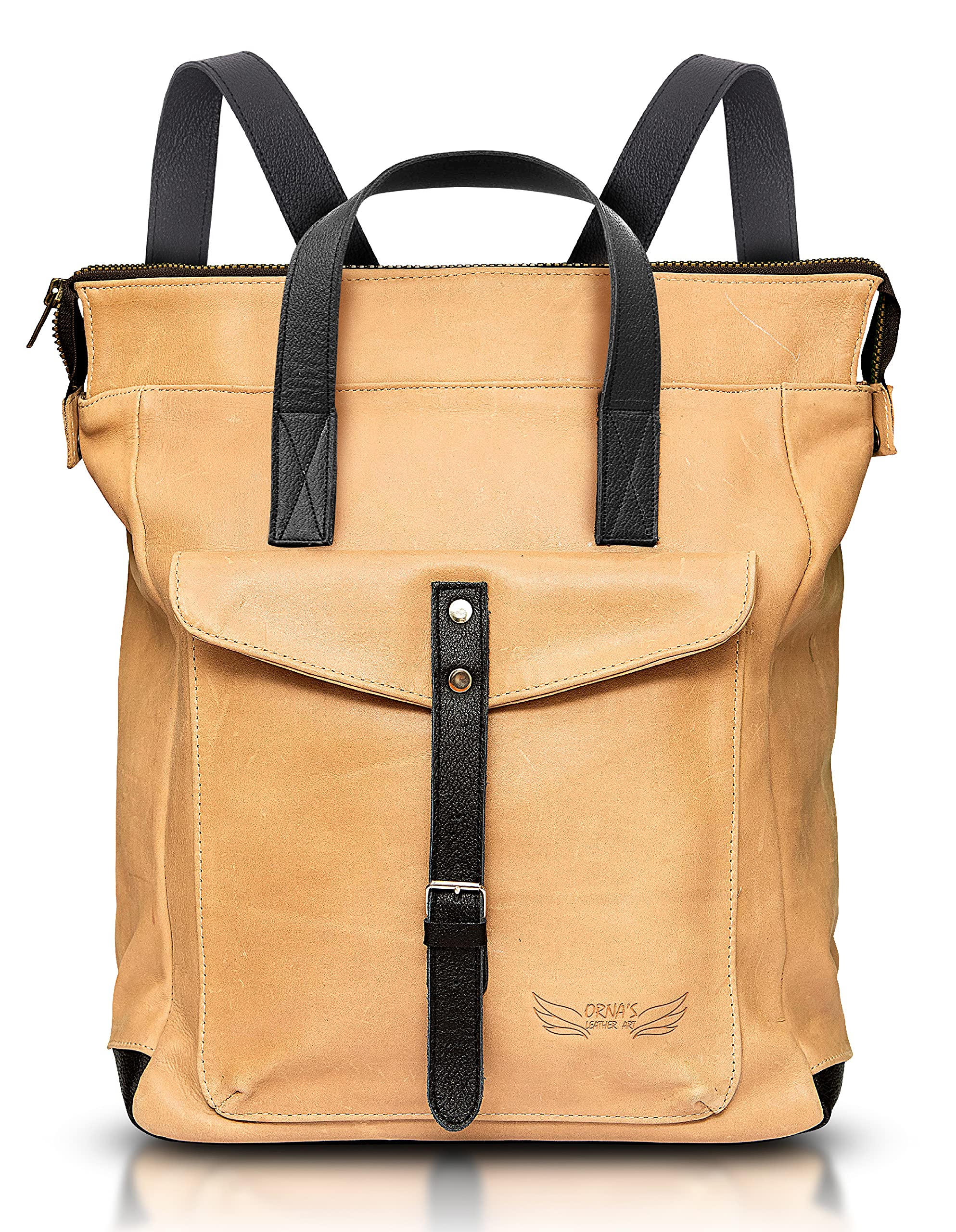 ORNA'S LEATHER ART | Genuine Leather Backpack for Women - Stylish & Spacious Everyday Bag with Contemporary Design (SAND) - Perfect for Work, Travel & School Accessories