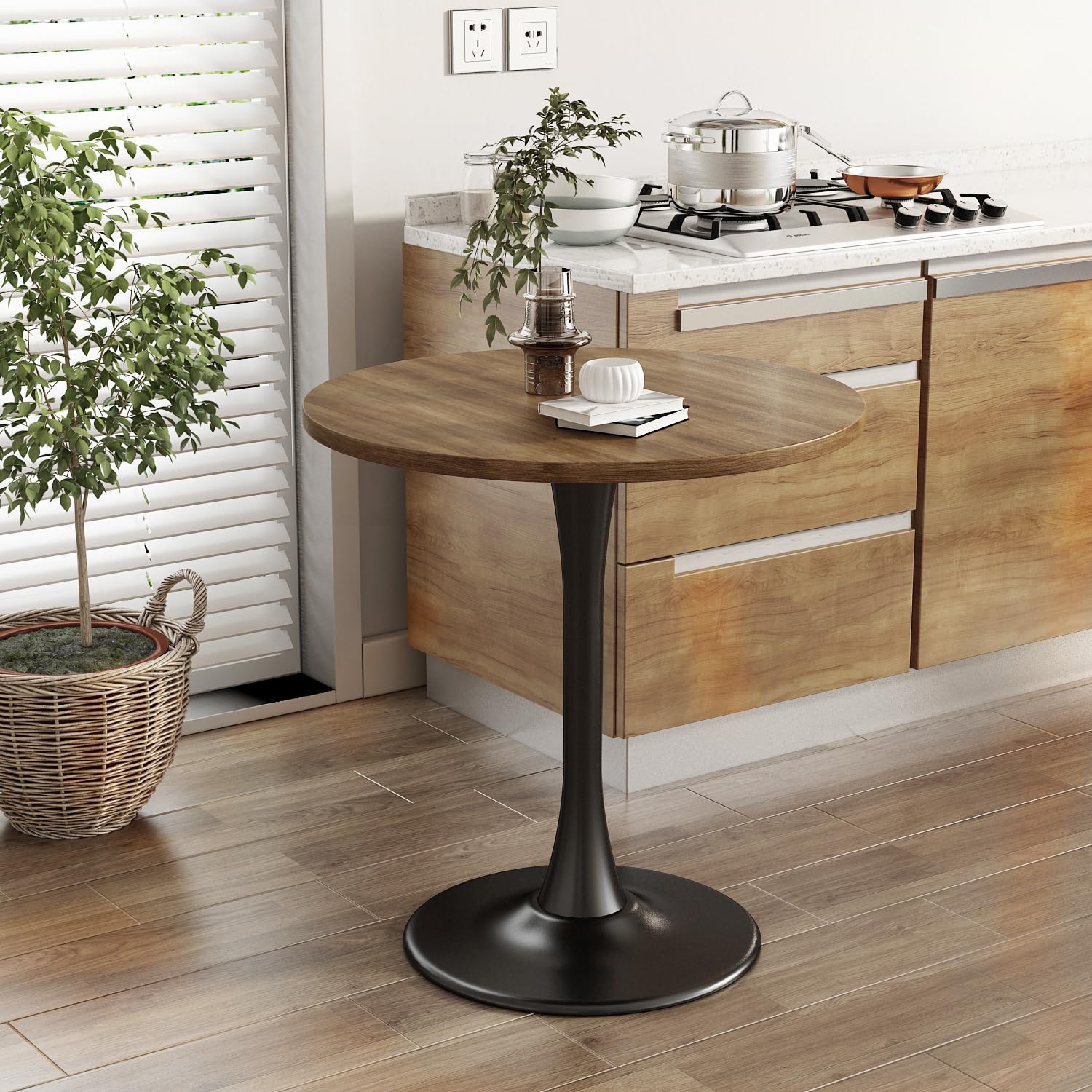 Modern Round Wood Dining Table - 31.5 Inch Tulip Base Mid-Century Kitchen Table & Living Room Coffee Table | Perfect for Small Spaces, Breakfast Nooks & Contemporary Home Decor