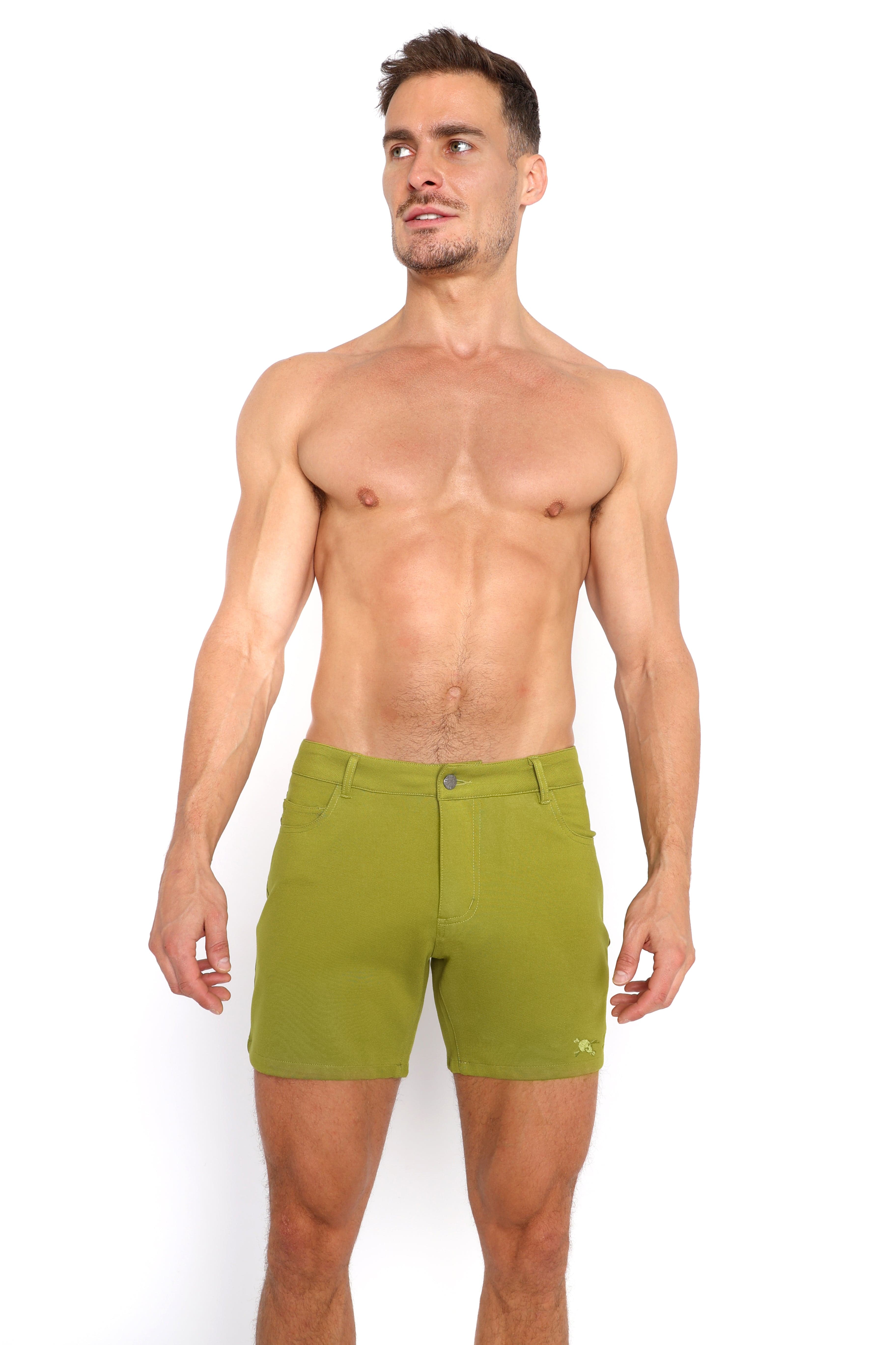Green Logo Knit Stretch Shorts - Comfortable Casual Wear for Men & Women | Perfect for Gym, Lounge, and Everyday Use