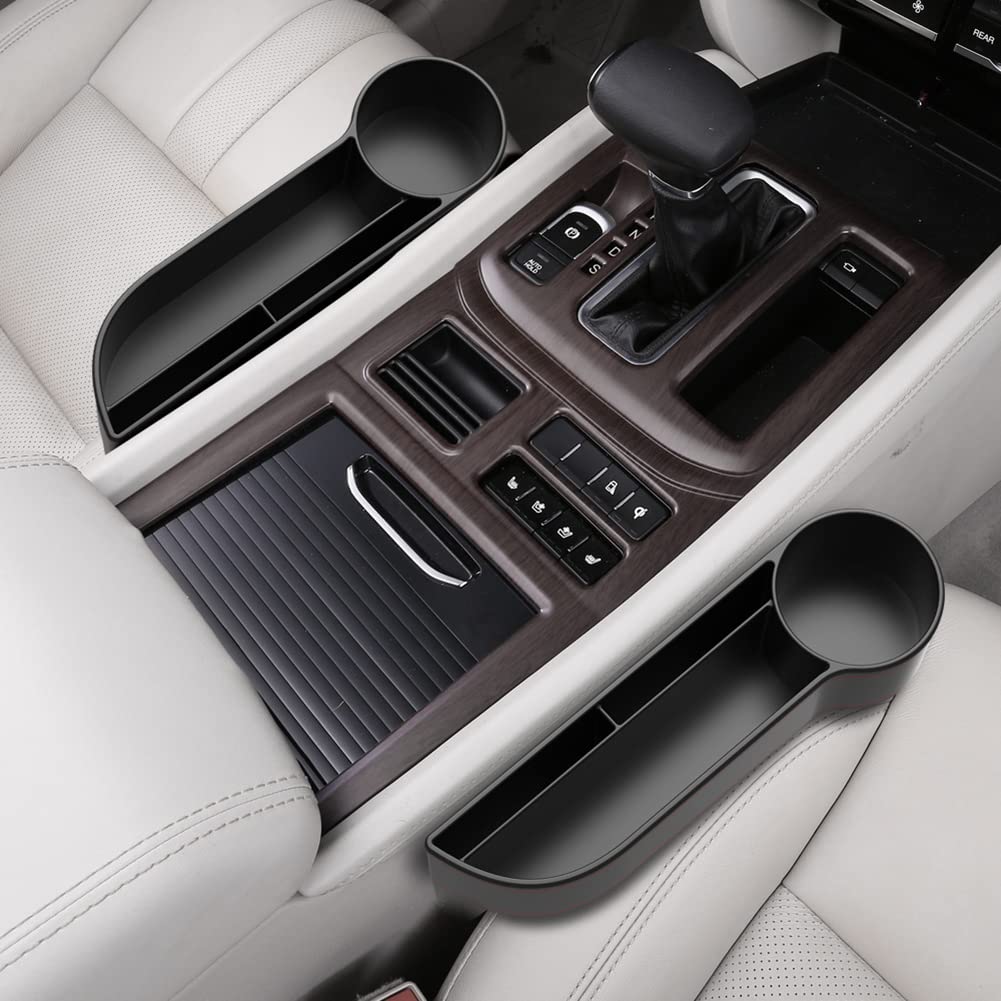 SEADEAR Car Seat Gap Organizer - Leather Storage Box with Cup Holder for Phone, Keys & Cards - Perfect for Cars & SUVs
