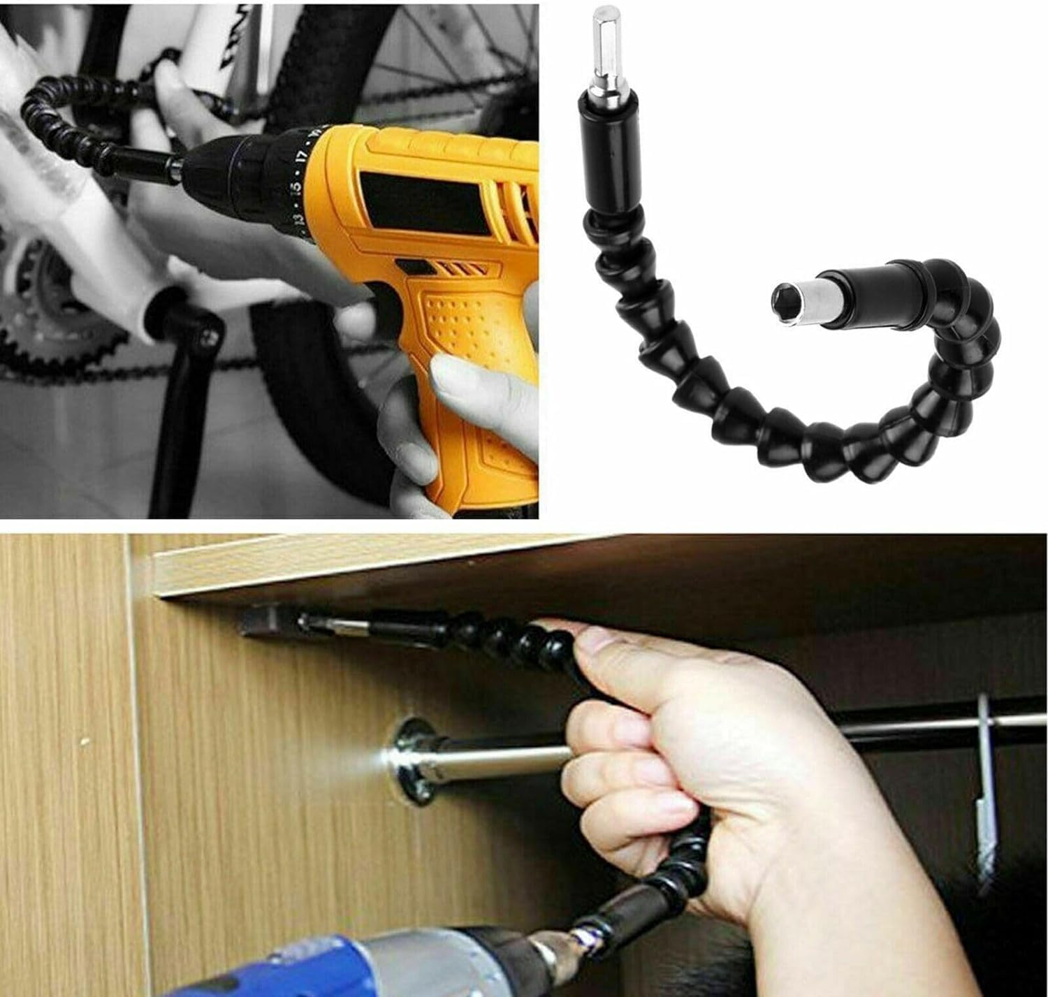3-Piece Flexible Screwdriver Bit Set - 360° Rotating Extension for Tight Angles - Durable Orange Drill Bit Extender - Perfect for DIY, Electronics Repair & Hard-to-Reach Screws