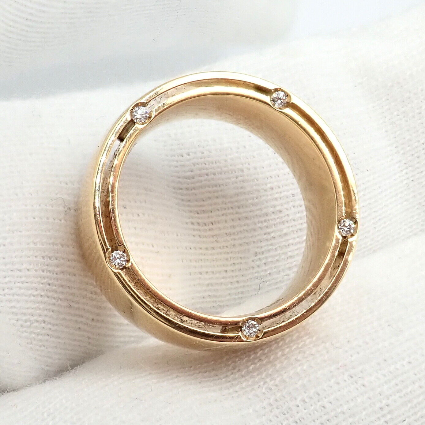 Authentic Damiani Brad Pitt 18k Yellow Gold 10 Diamond Wide Band Ring Size 5.5 - Luxury Men's Wedding Band for Anniversary & Special Occasions