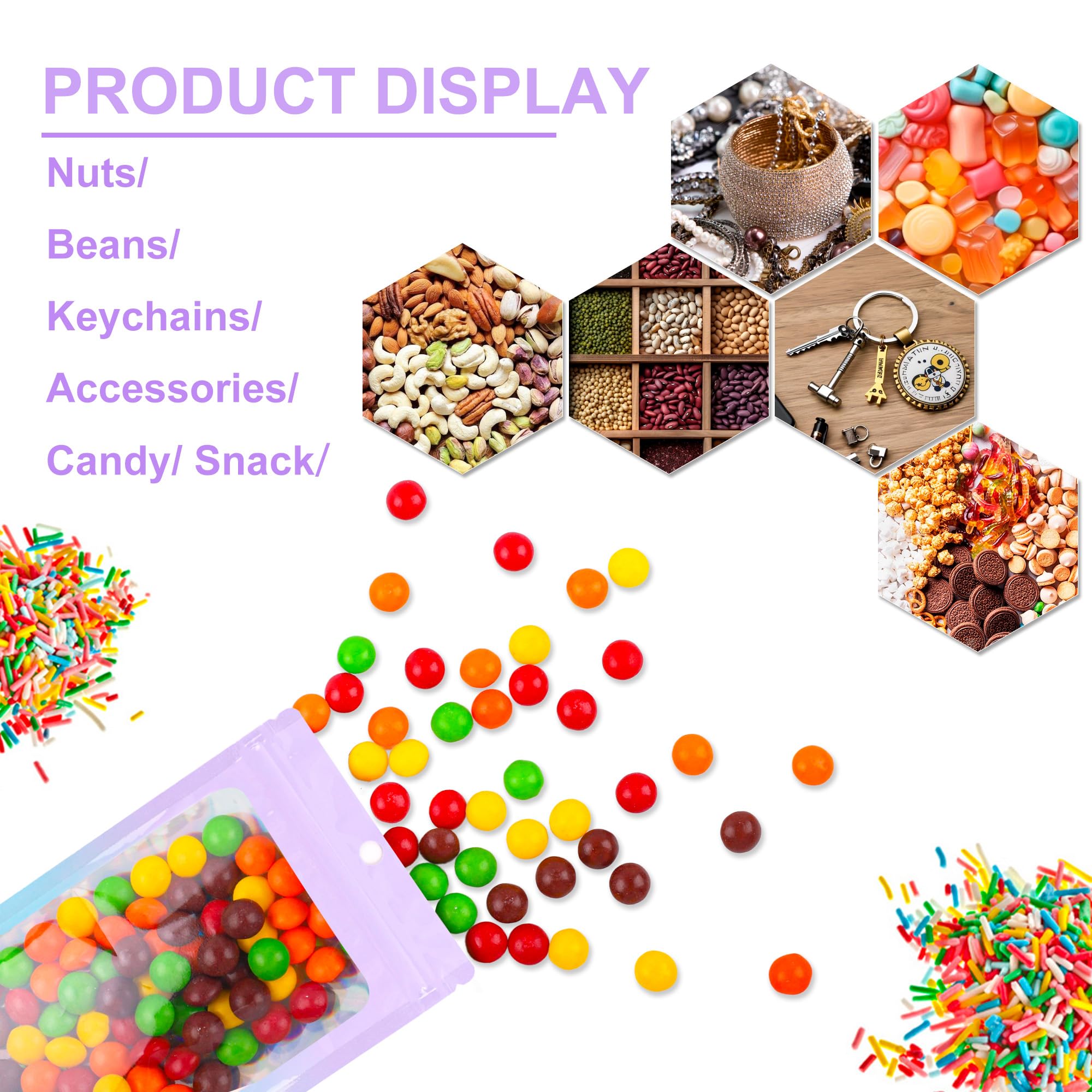 100 PCS Holographic Mylar Bags with Clear Window - Resealable Smell Proof Food Storage Bags for Candy, Snacks & Party Favors | Gradient Foil Packaging Bags (Purple Blue 2.4