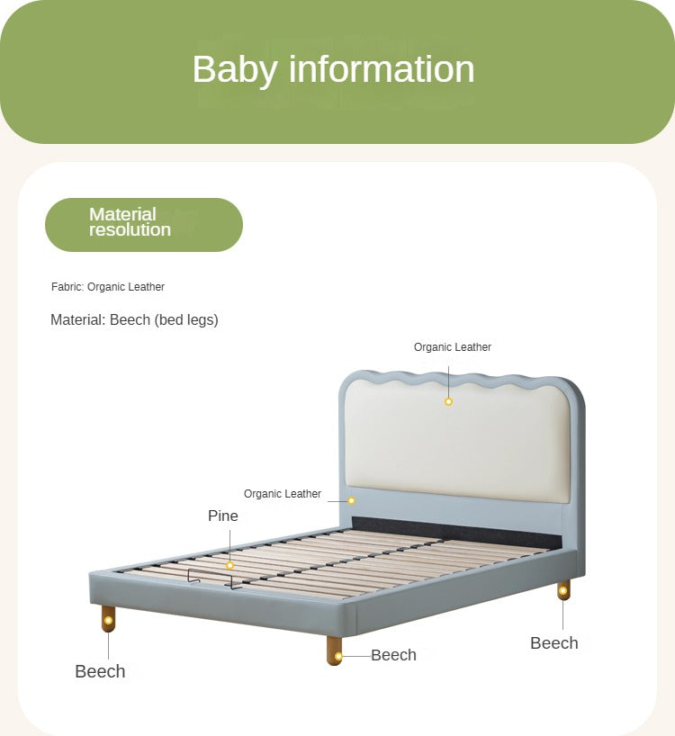 Organic Leather Kids Soft Bed - Comfortable & Durable Toddler Bed for Boys & Girls | Perfect for Nursery, Bedroom & Playroom