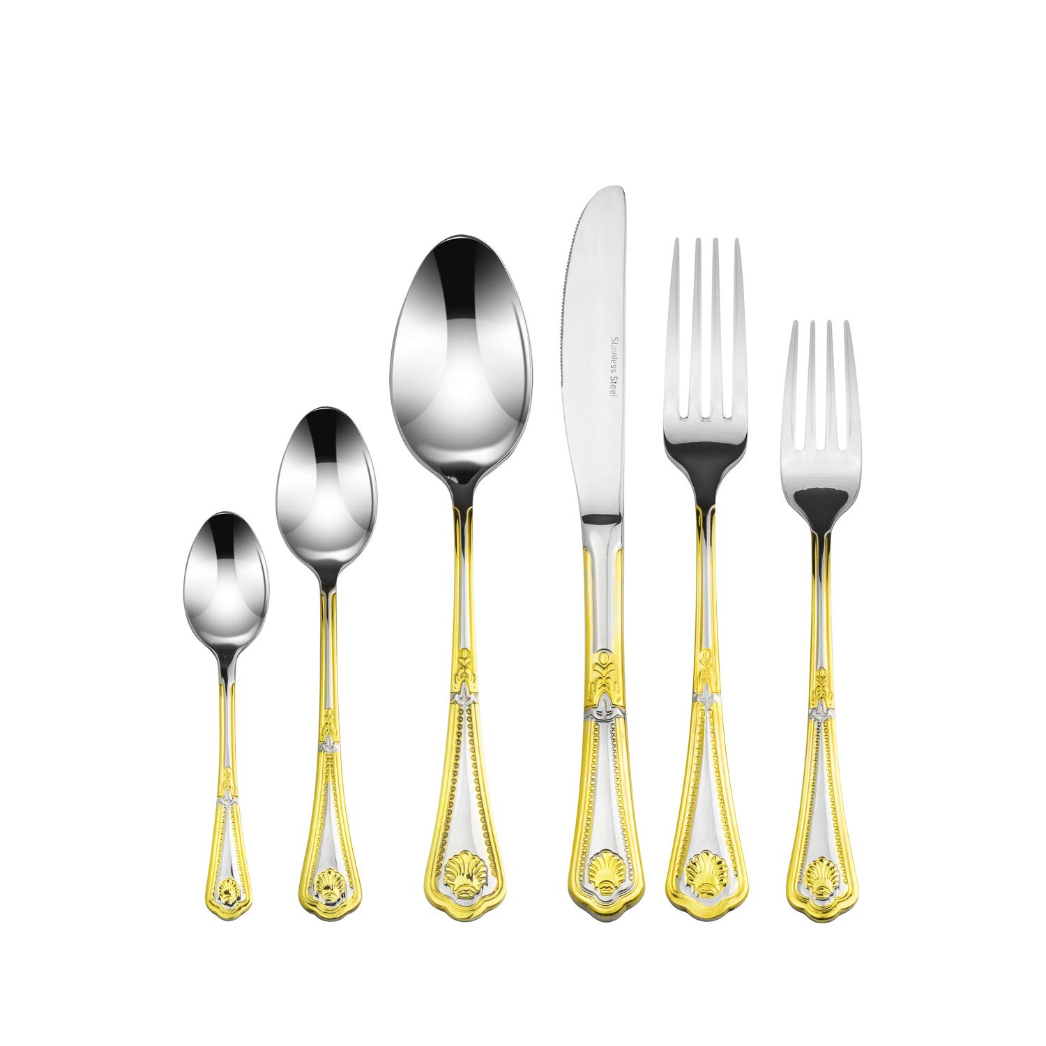 75-Piece 'Seashell' Luxury 18/10 Stainless Steel Flatware Set - 24K Gold-Plated Cutlery & Hostess Serving Set in Cherry Wood Case, Service for 12 - Perfect for Dinner Parties, Weddings & Upscale Dining