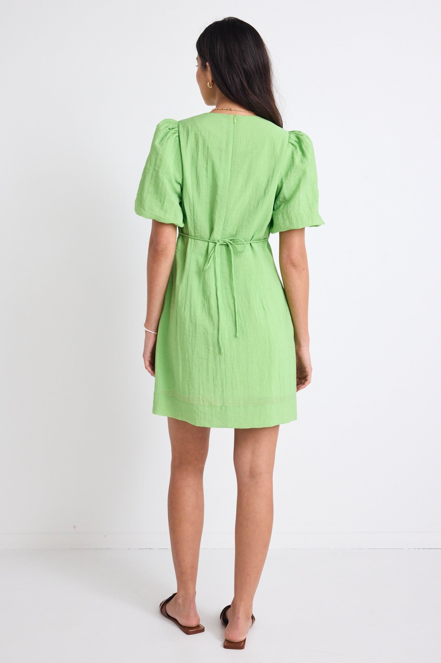Emory Apple Puff Sleeve Tie Mini Dress - Women's Floral Summer Dress for Party, Date Night & Vacation - Perfect for Beach, Wedding & Outdoor Events