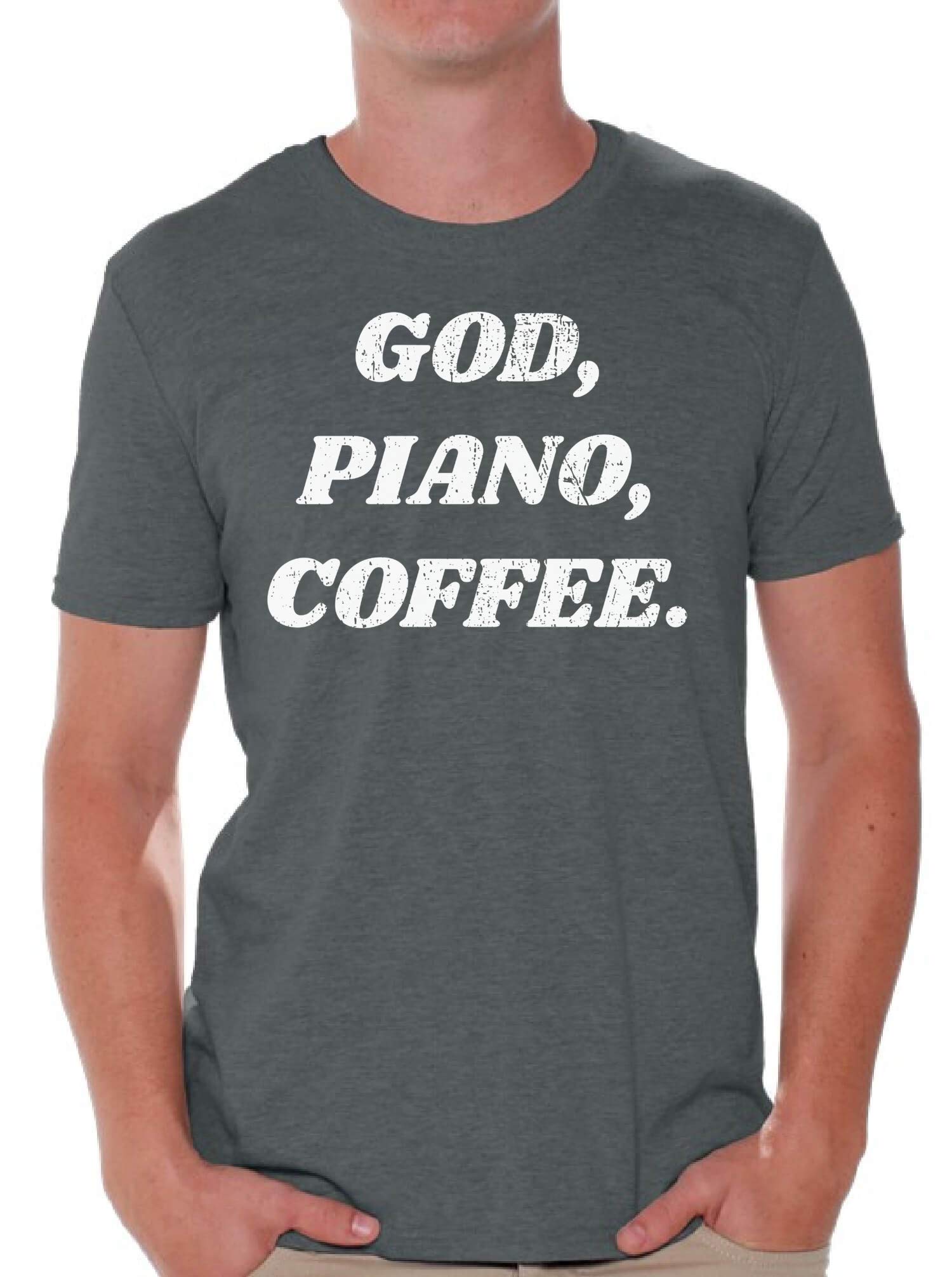 Awkward Styles God Piano Coffee T-Shirt for Men - Christian Gift Tee with Musical Design - Perfect for Church, Concerts & Coffee Lovers