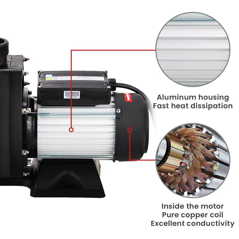 Anbull 1.5HP 1100W Swimming Pool Pump - High Efficiency, Low Noise Inground/Above Ground Pool Pump with 59