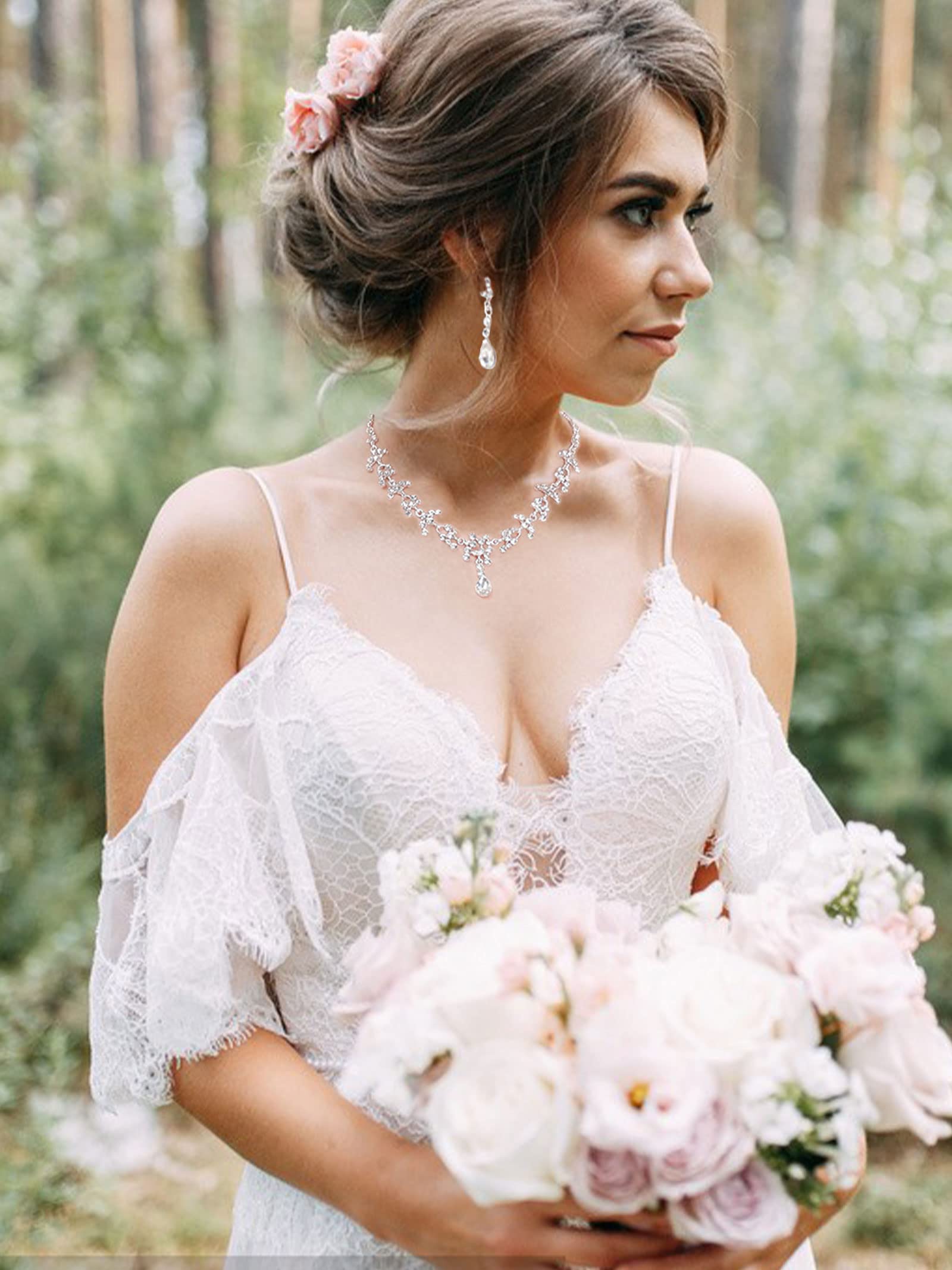 Sparkling Silver Crystal Bridal Jewelry Set - Necklace & Earrings for Weddings, Prom, Bridesmaids & Special Occasions | Elegant Wedding Guest Jewelry for Women