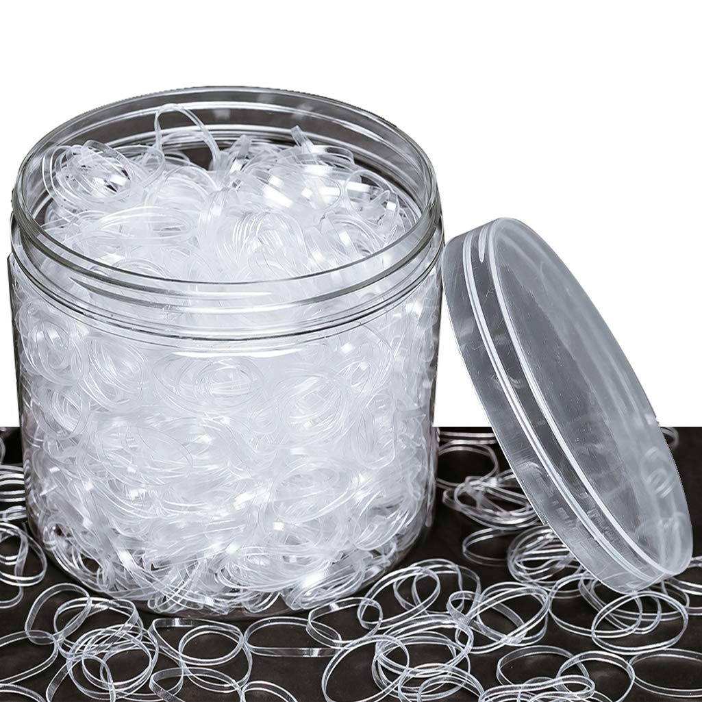 2000Pcs Clear Elastic Hair Bands - Soft Rubber Hair Ties for Women & Girls (White) | No Damage Hair Elastics for Ponytails, Braids & Everyday Use | Packaged in Convenient Storage Box