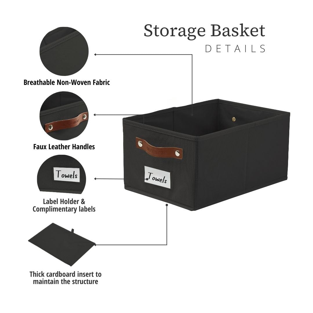 DECOMOMO 6-Piece Black Linen Storage Baskets - 15