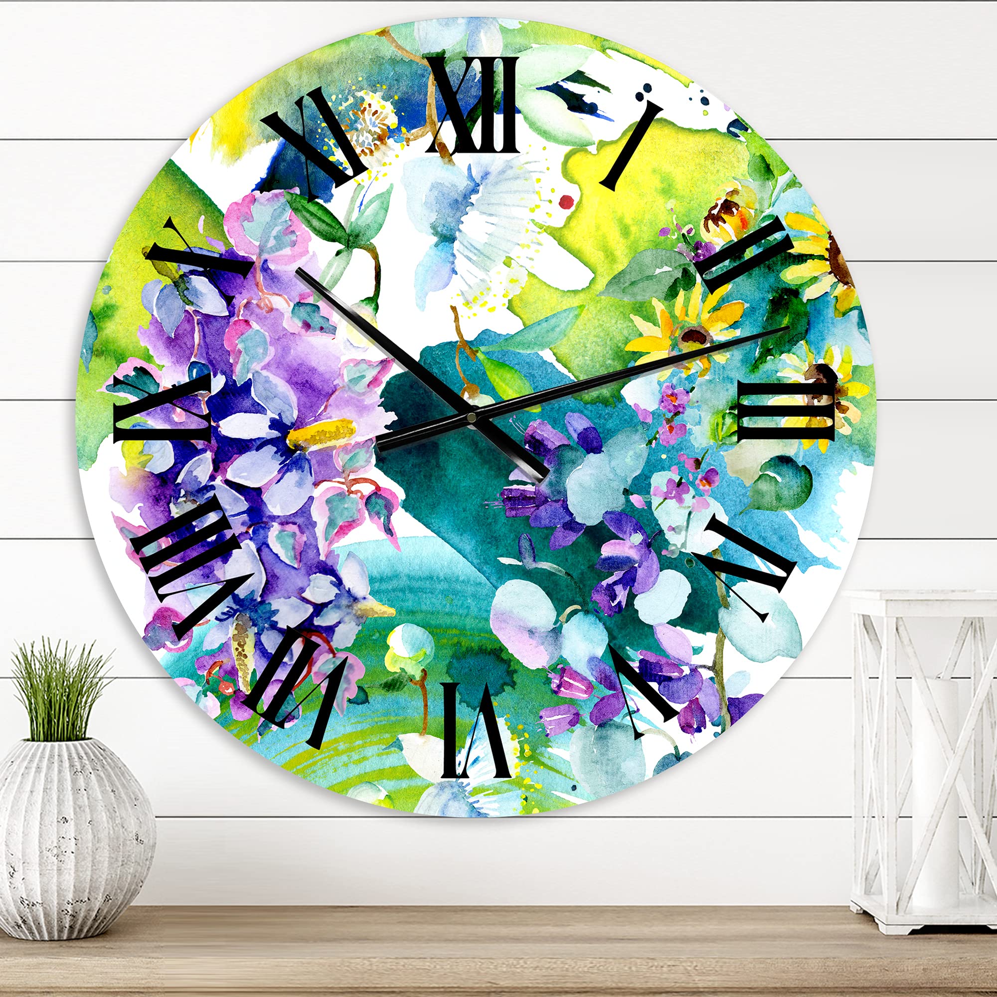 Farmhouse Wall Clock - Large Floral Wall Decor with Wildflowers and Sunflowers for Kitchen, Living Room, Bedroom & Office | Rustic Home Decor Gift Idea