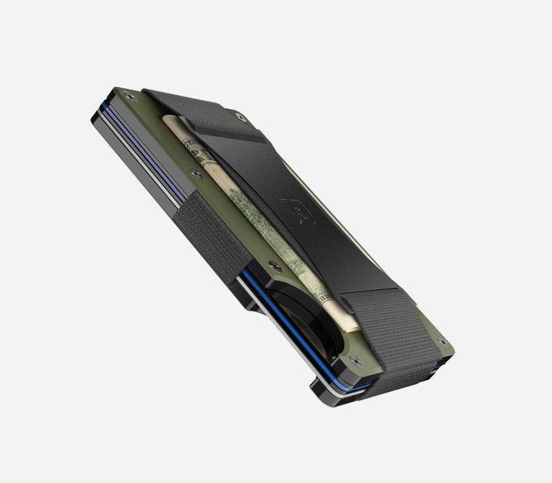 Slim Matte Olive Aluminum Minimalist Wallet with Cash Strap - Perfect for Everyday Carry & Travel Essentials
