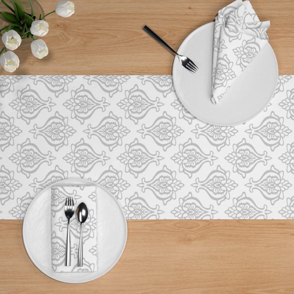 Custom Damask Gray Cotton Sateen Table Runner 90