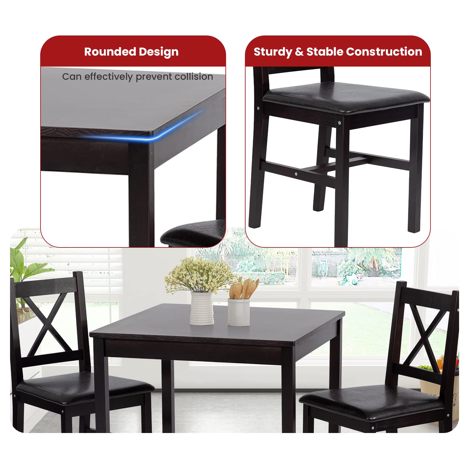 Space-Saving Dark Brown Wooden Kitchen Dining Table and Chairs Set - Perfect for Small Homes, Restaurants & Pubs | Compact Dining Solution for Apartments, Cafes & Cozy Gatherings