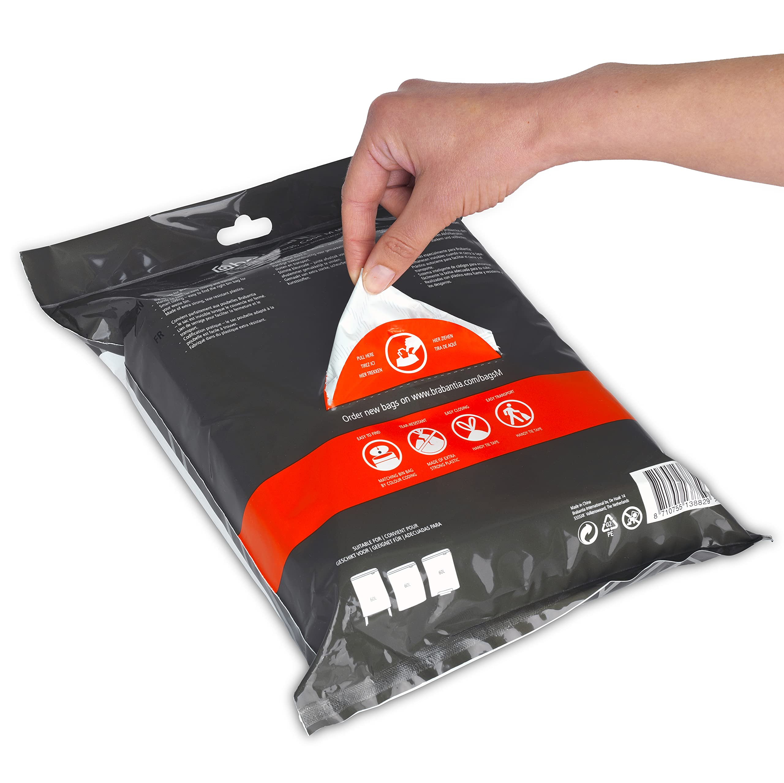 Brabantia PerfectFit Trash Bags - 16 Gallon Medium Size, Thick Plastic Drawstring Trash Can Liners (40 Count) - Ideal for Kitchen, Office & Bathroom Waste Disposal