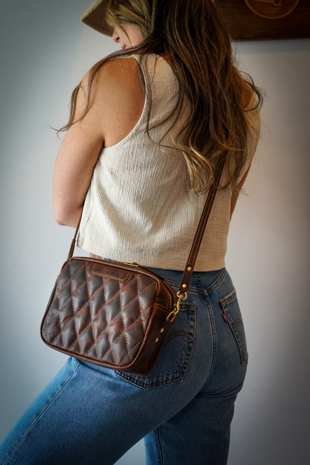 Premium Rectangle Crossbody Bag in Hardtimes Brown with Diamond Stitch Design - Perfect for Work, Travel & Everyday Use
