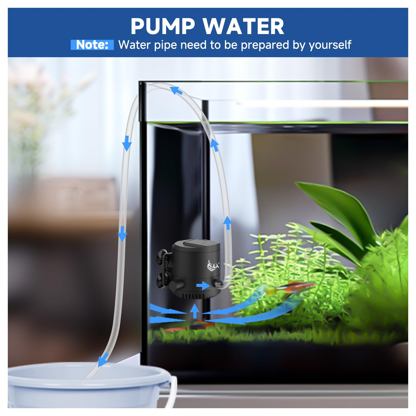 AQQA 200GPH Submersible Aquarium Filter with Dual Water Outlet & Aeration - Adjustable Air Flow for 40-80 Gallon Fish Tanks - Filtration, Oxygenation & Water Circulation Pump (8W) - Perfect for Freshwater & Saltwater Aquariums, Fish Breeding & Aquatic Plant Tanks