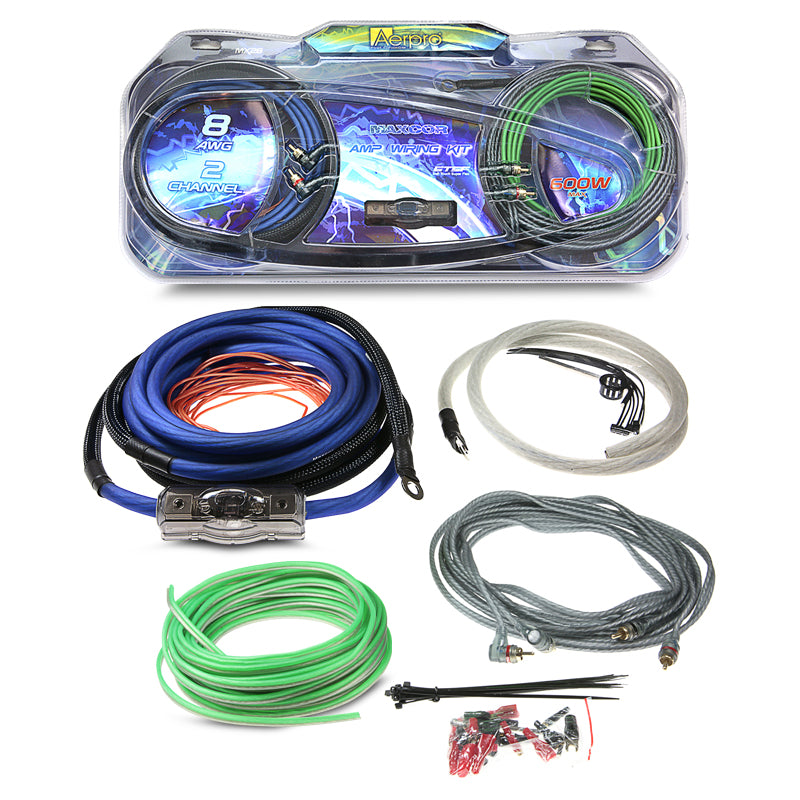 Aerpro MX28 Maxcor 8AWG 2 Channel Amplifier Installation Kit - Premium Car Audio Wiring for Enhanced Sound System Setup