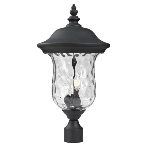 Z-Lite 533PHB-BK Black Aluminum Outdoor Post Light with Clear Water Glass Shade - Durable Weatherproof Exterior Lighting for Patio, Garden, Pathway, and Porch