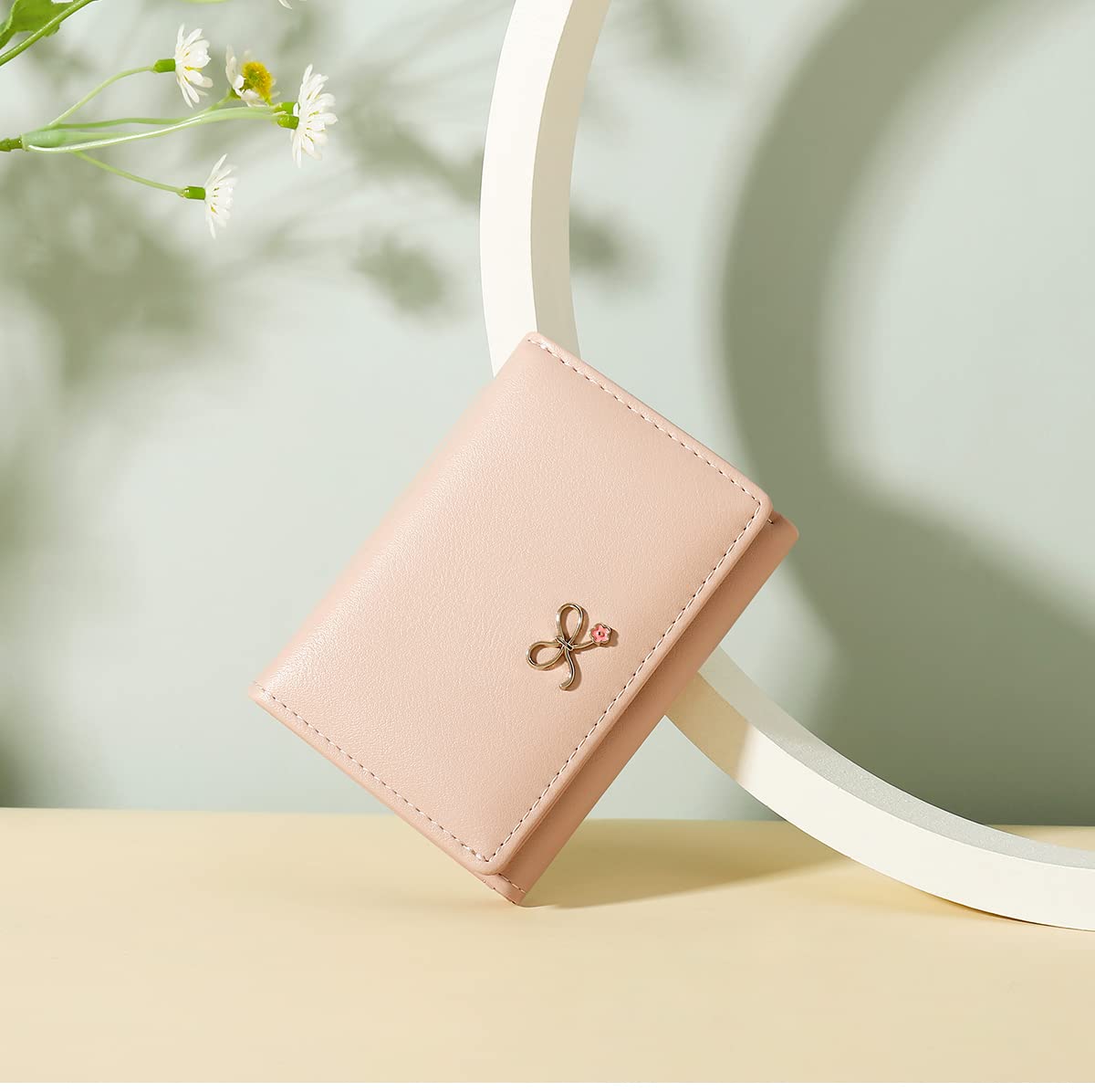Sunwel Fashion Girls Cute Coquette Bow Wallet - Pink Floral Small Wallet with Cash Pocket, Card Holder & ID Window - Women's Purse for Everyday Use, Travel & Gift Giving (PINK)