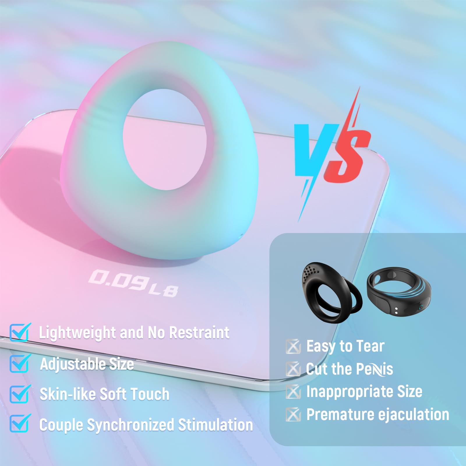 Premium Liquid Silicone Soft Vibrating Cock Ring - 0.09LB Mint Green with APP Control for Couples | 10 Vibration Modes | Enhances Erection & Pleasure for Men & Women | Perfect for Romantic Nights & Spicing Up Relationships - HOESDIK Adult Sex Toy