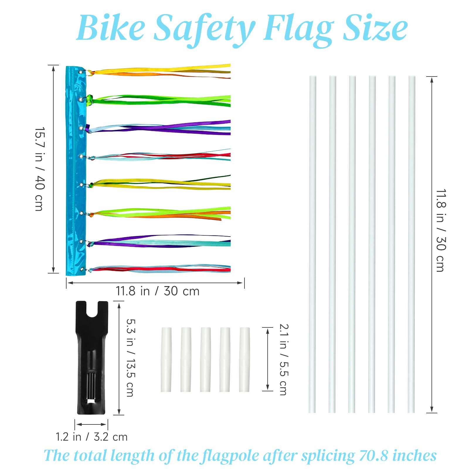 2 Pack 6 ft Bike Safety Flags with Pole - High Visibility Blue Reflective Warning Flags for Bicycles, Go Karts, Trikes, Dirt Bikes & Mobility Scooters | Telescopic Mount, Waterproof Design for Road Safety, Kayaking & Outdoor Activities