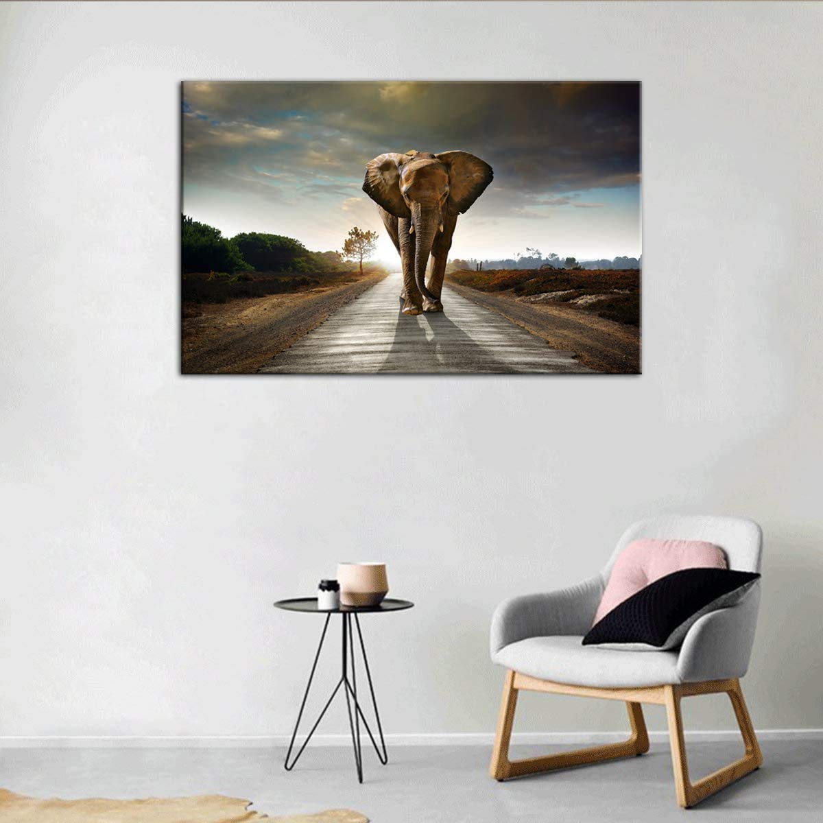 AMEMNY Elephant Wall Art Canvas Painting - Wildlife Animal Field Scene Home Decor for Living Room, Bedroom & Office