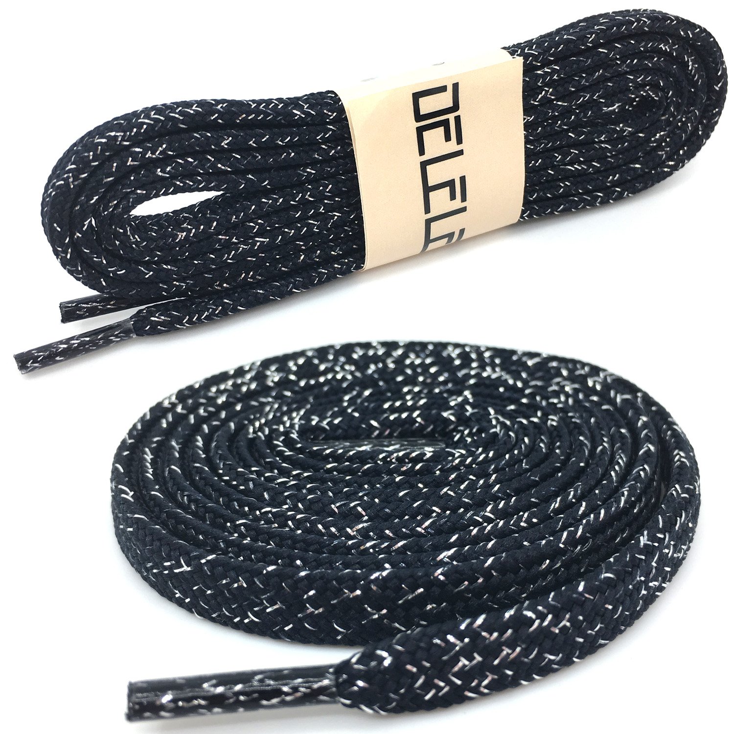 DELELE Premium Thick Flat Shoelaces - Gold & Silver Silk Woven Shoe Laces (2 Pairs) - Durable & Stylish for Dress Shoes, Boots & Casual Wear