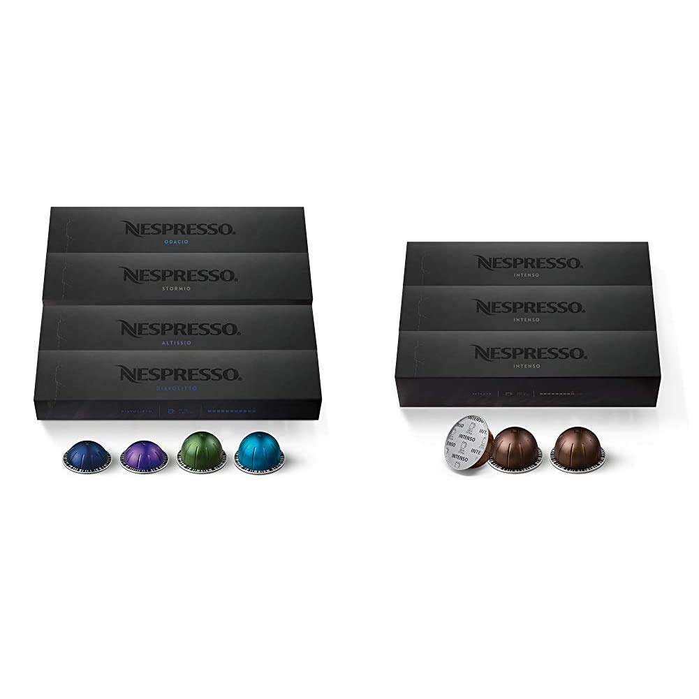 Nespresso VertuoLine Intense Variety Pack (40 Count) & Intenso Dark Roast Coffee Pods (30 Count) - Premium Espresso & Coffee Capsules for Home & Office Brewing