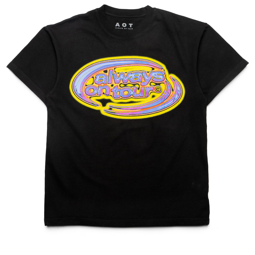 Always On Tour Melted Spinner T-Shirt - Black | Soft Cotton Graphic Tee for Concerts & Music Festivals