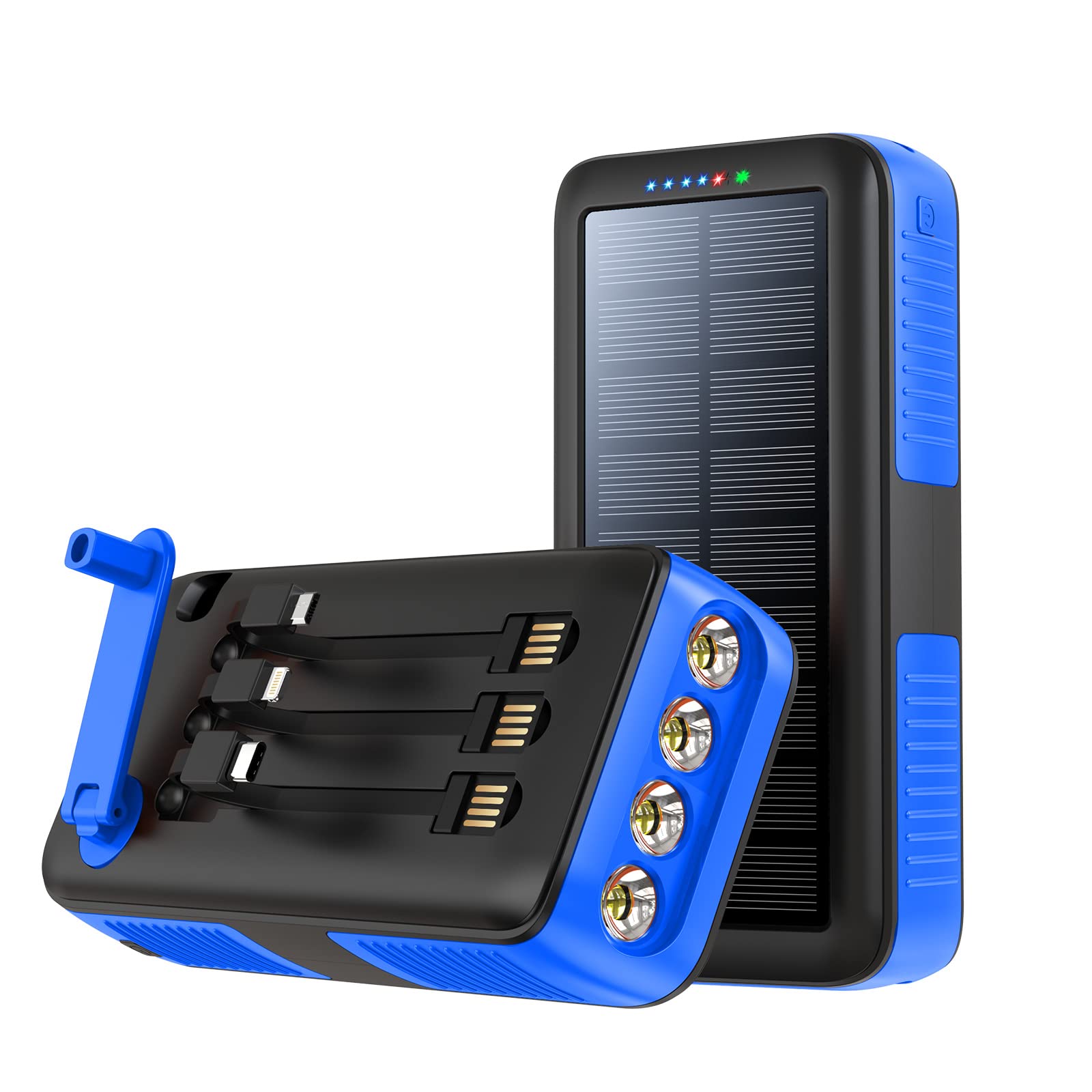 63200mAh Solar Power Bank with Dual USB Outputs & Inputs | Portable Solar Charger with 4 LED Flashlight & Hand Crank | Fast Charging Battery Pack for Camping, Hiking, Emergency Power Backup & Outdoor Survival Gear