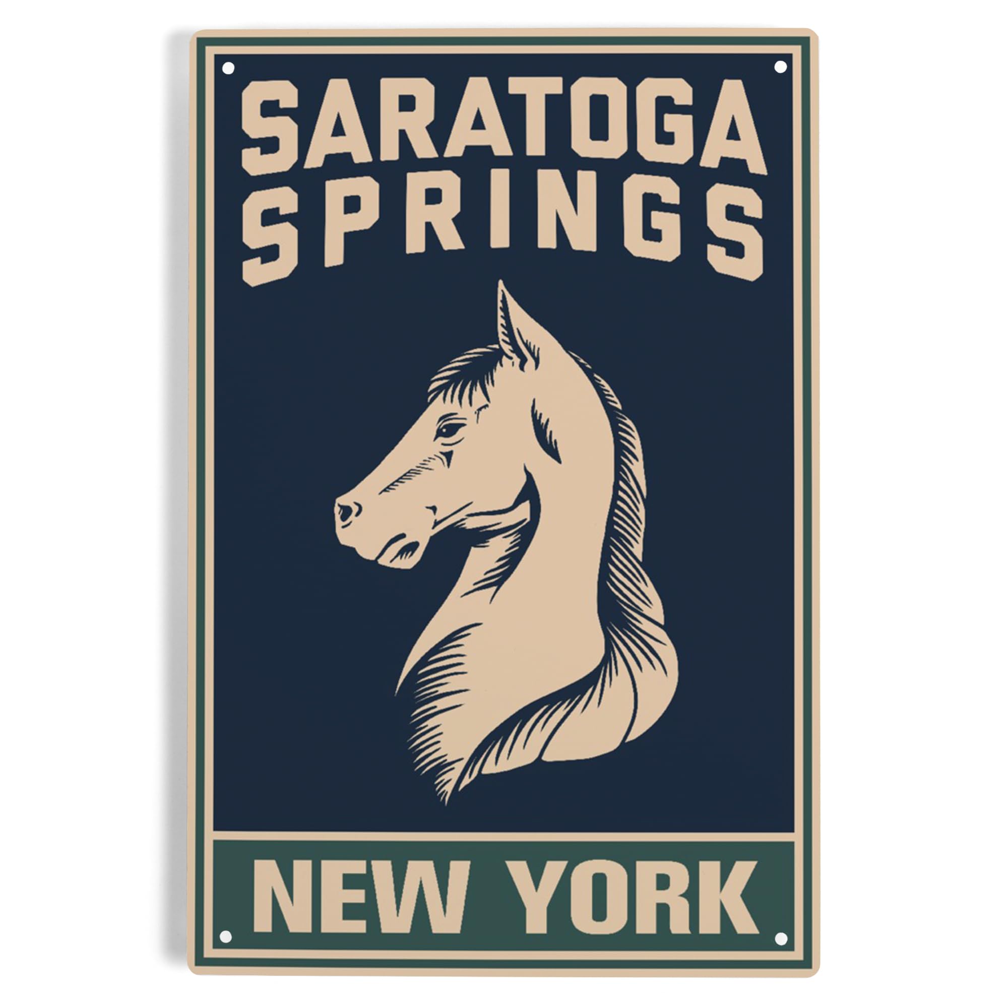Vintage Saratoga Springs New York Horse Woodblock Metal Sign - 6x9 Inch Rustic Wall Decor for Home, Bar, Cafe & Office - Lantern Press Retro Tin Sign