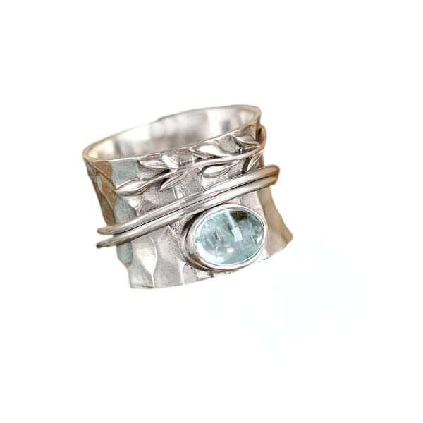Vintage Leaf Spinner Ring - Personalized Rotatable Meditation Jewelry for Women, Ancient Silver & Gold, Inspirational Gift for Stress Relief & Mindfulness Practice - Perfect for Yoga, Meditation & Daily Wear