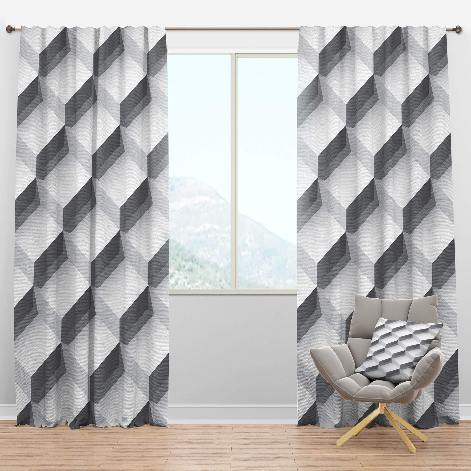 DesignQ Blackout Curtains - White Abstract Pattern Thermal Insulated Window Drapes (52x95 Inch) for Bedroom & Living Room - Noise Reducing & Energy Saving Home Decor