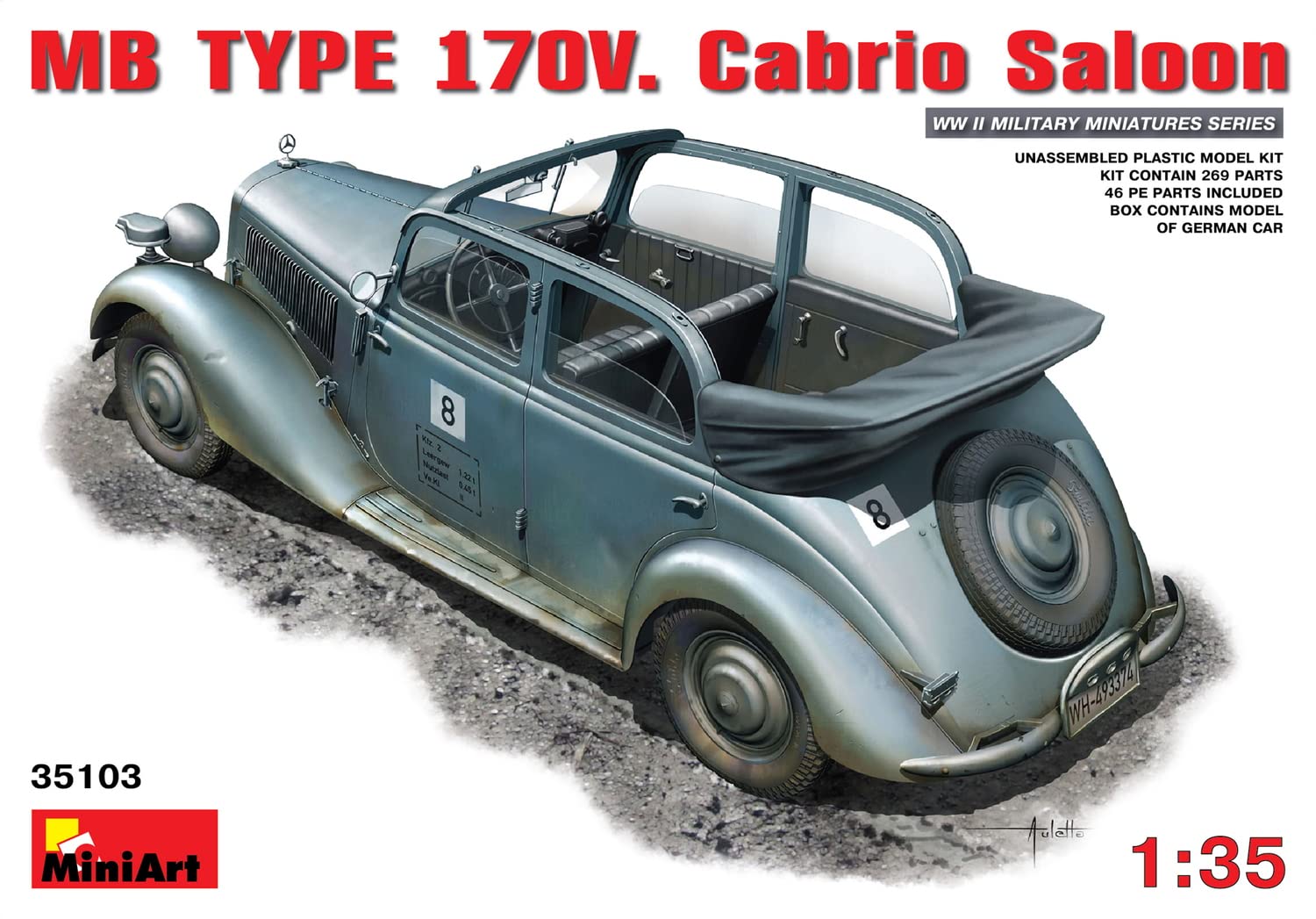 1:35 Scale German Staff Car 170V Plastic Model Kit - WWII Military Vehicle for Collectors & Hobbyists - Perfect for Dioramas, Historical Displays & Model Building Projects