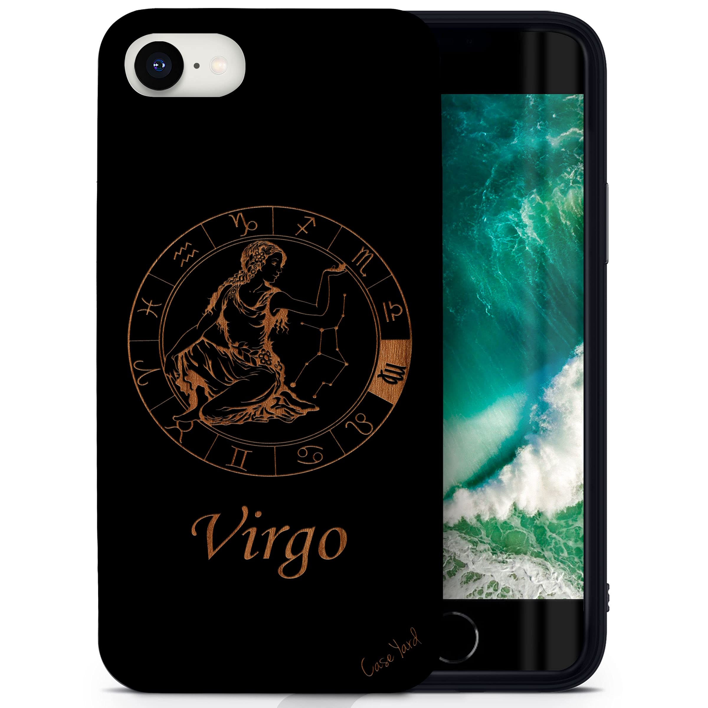 Wooden iPhone SE Case with Laser Engraved Virgo Sign - Slim Fit Shockproof Protective Cover for Men & Women - Perfect for Daily Use, Travel & Gifts