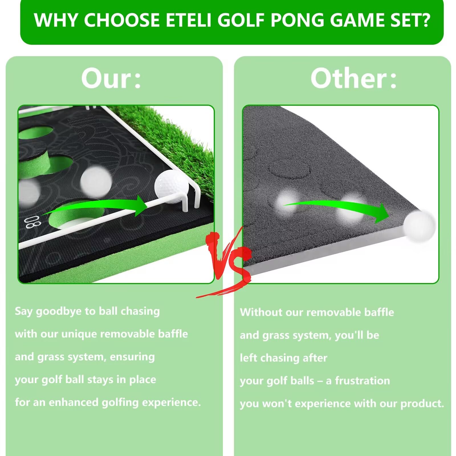 Premium Golf Pong Game Set - Adjustable Putter, 8 Golf Balls & Carrying Bag - Indoor/Outdoor Putting Green for Backyard, Parties & Family Fun