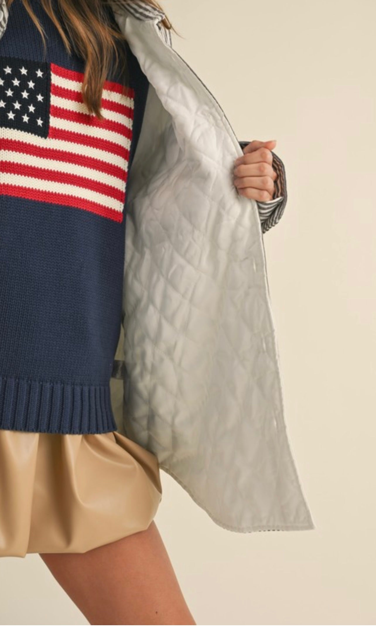 Brown Striped Padded Oversized Shacket for Women - Cozy Winter Layering & Casual Outfit Essential