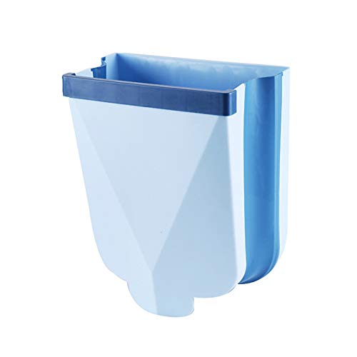 Foldable Wall Mounted Trash Bin - Space Saving Kitchen Garbage Can with Hanging Design for Cabinet, Door or Car (Blue, Small Capacity) - Perfect for Small Kitchens, RVs, Dorm Rooms & Compact Spaces