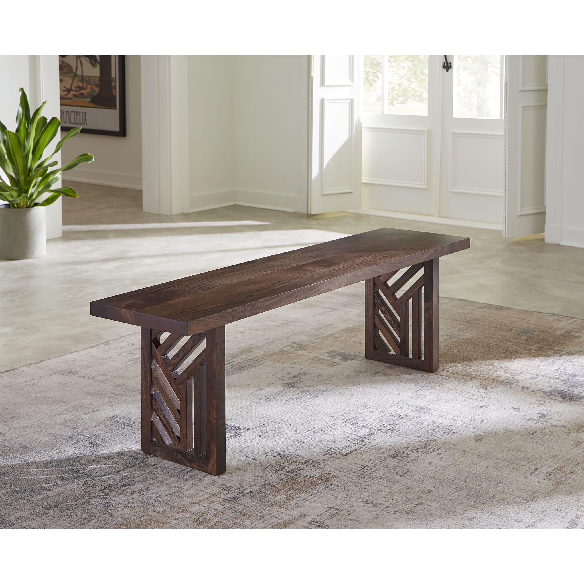 Fevano Solid Wood Dining Bench in Smoked Brown - Rustic Farmhouse Style Kitchen Bench for Dining Room, Kitchen Island, Entryway & More - Durable & Comfortable Seating Solution