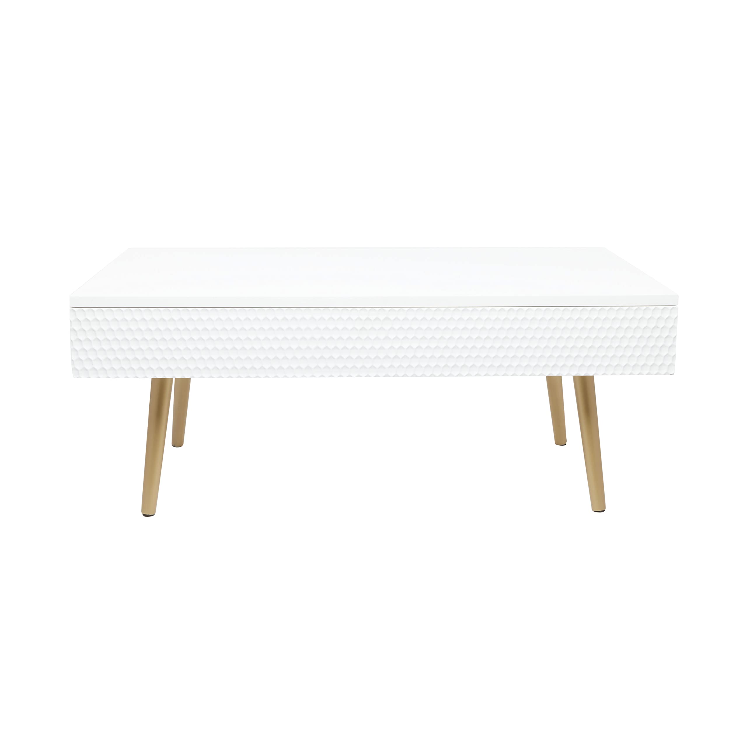 Deco 79 White Wood Coffee Table with Storage & Gold Legs for Living Room