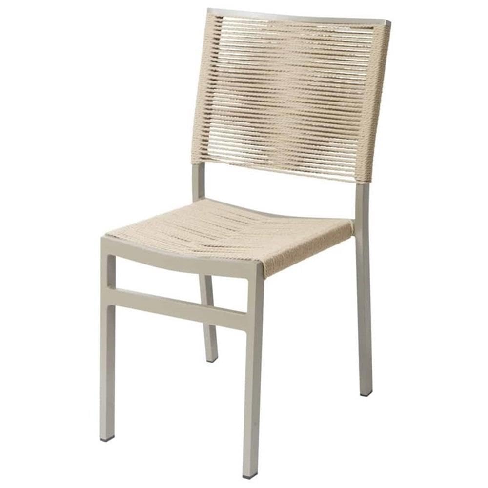 Fiji Aluminum Frame Patio Dining Side Chair - Weather-Resistant Tan Rope Weave - Outdoor Garden, Poolside & Backyard Seating Furniture