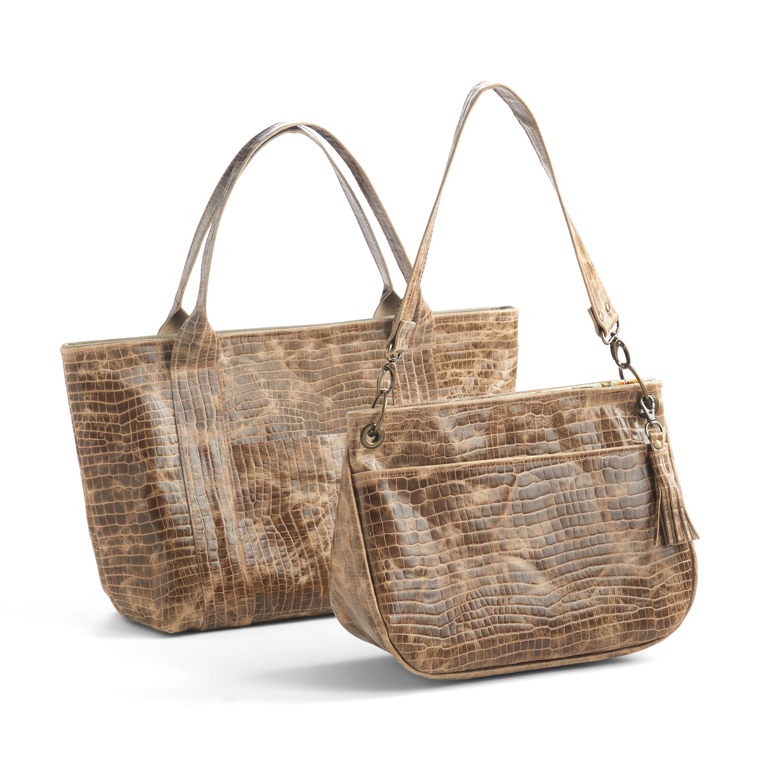 Croco Embossed Genuine Leather Crossbody Bag for Women - Stylish Taupe Shoulder Purse, Perfect for Work, Travel & Everyday Use